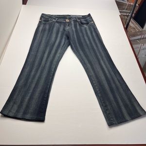 AZZURE Mens Size 34 x 29 Blue Stripe Denim Jeans *FLAWED* Uneven Hem Y2K Bootcut